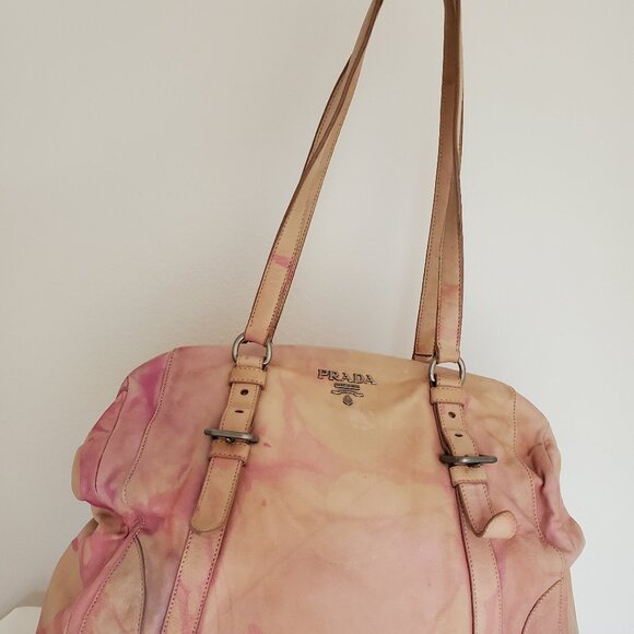 Prada XL soft nappa leather bag beige peach purple Pink double handle Tote dyed - Picture 8 of 16